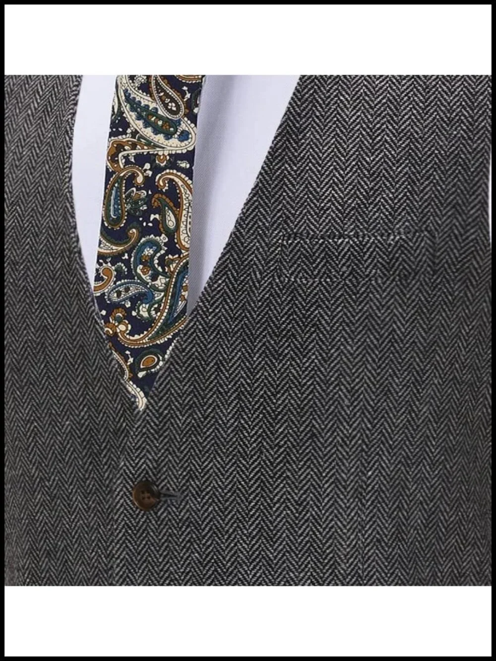 Men's Herringbone Tweed Wool Suit Vest Slim Fit Single Breasted Waistcoat